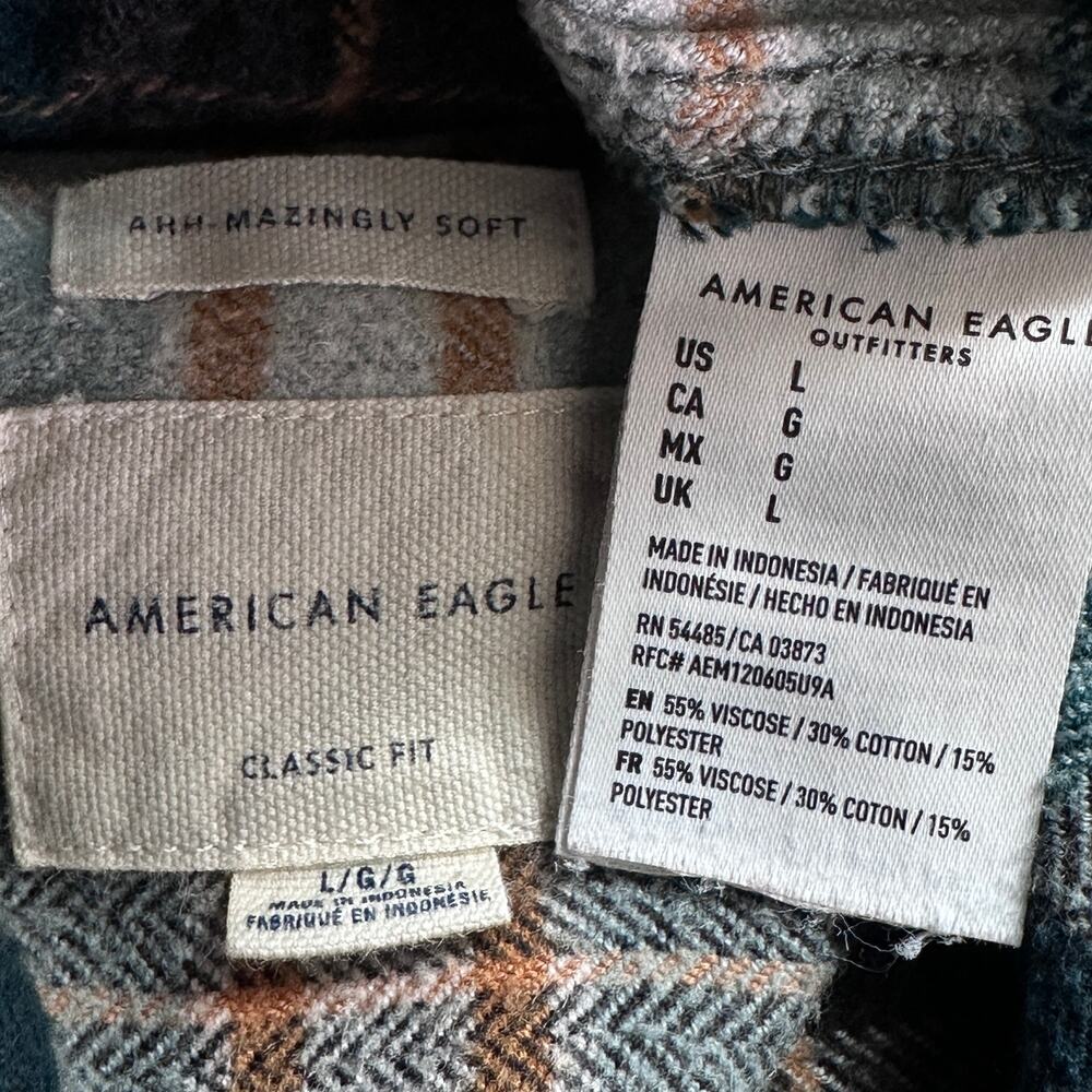 American Eagle Ahhmazingly Soft Flannel Shirt L Green Plaid Classic Fit EUC - Picture 8 of 10
